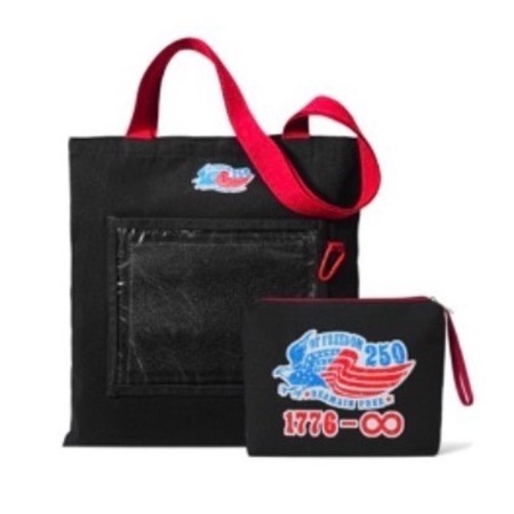 Moyel Vintage 250th Anniversary Canvas Tote Bag and Pouch Set Black‎ Patriotic